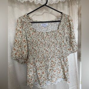 Polagram Floral Smocked Puff Sleeve Top | Medium